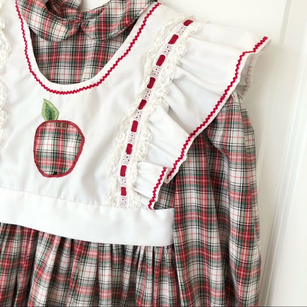 Vintage Handmade Plaid Girl Dress with Matching Bib Apron - Picture 4 of 16